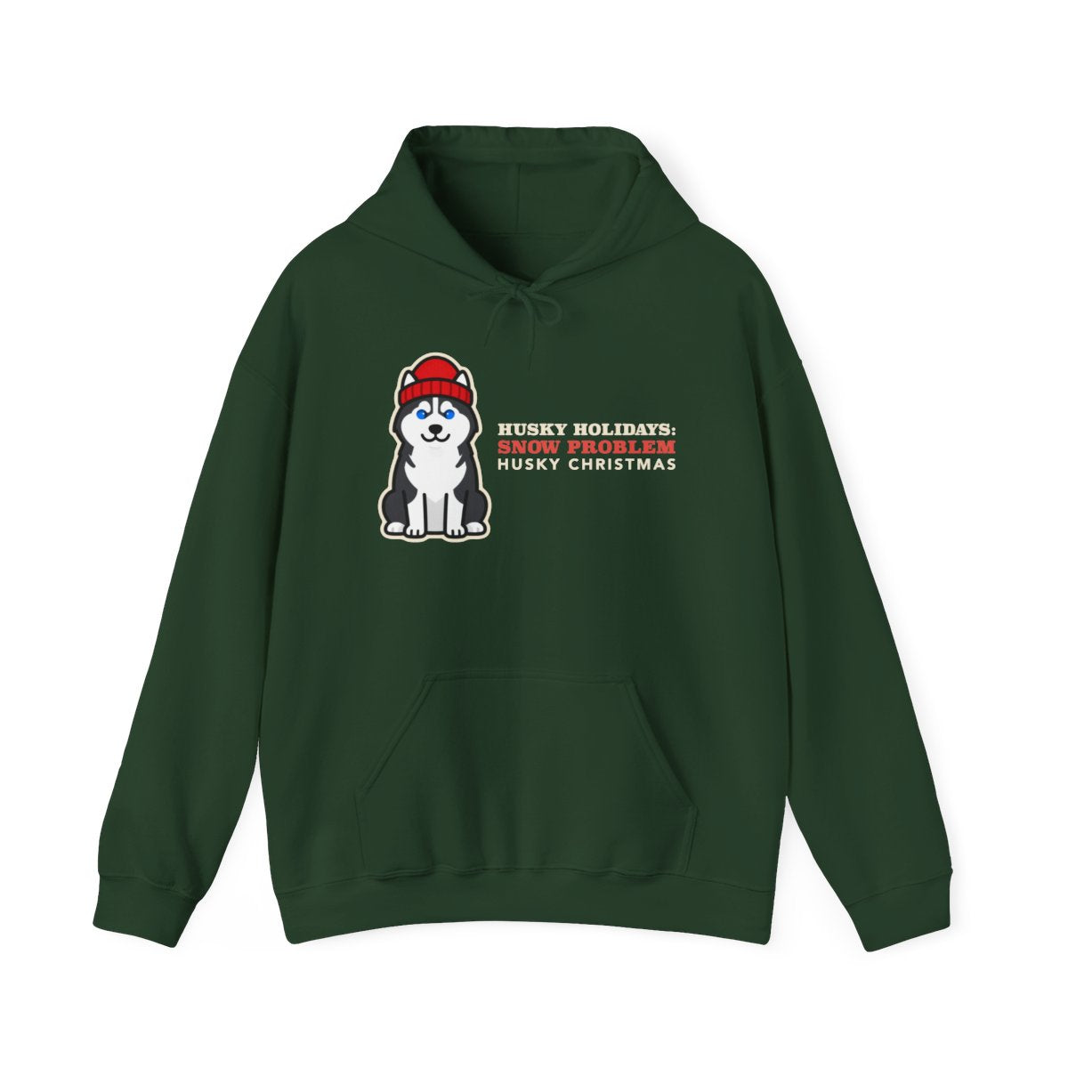 Husky Christmas Hoodie in forest green